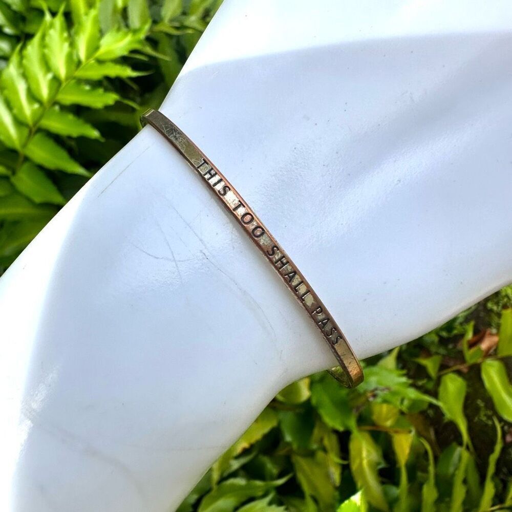 This too shall pass gold tone inspirational bangle bracelet